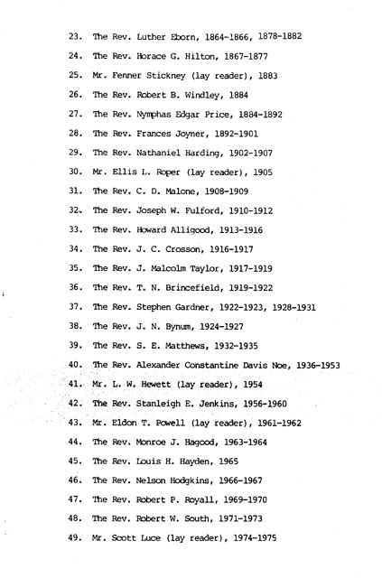 A Roster of Known Rectors, Missionaries, and lay Readers at St. Thomas, Bath, 1734-1975