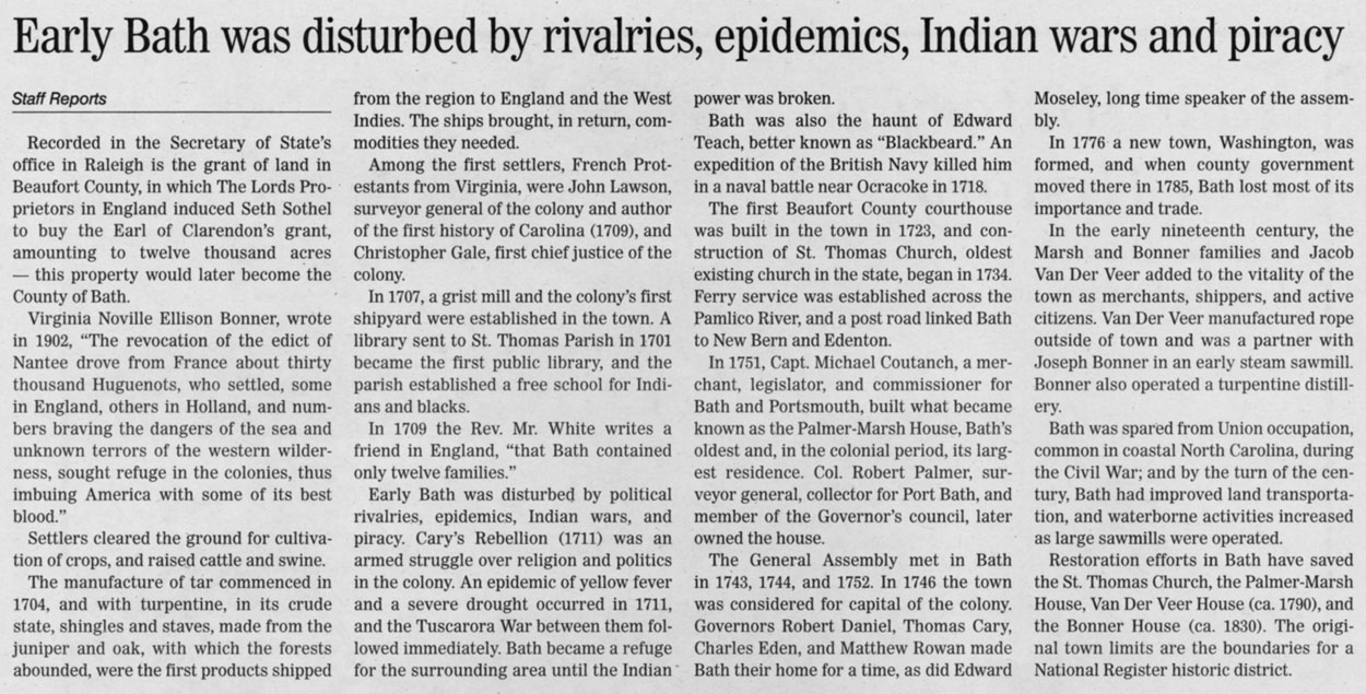 Early Bath was disturbed by rivalries, epidemics, Indian wars and piracy