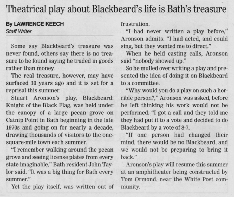 Theatrical play about Blackbeard's life is Bath's treasure