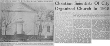 Christian Scientists of City Organized Church In 1915