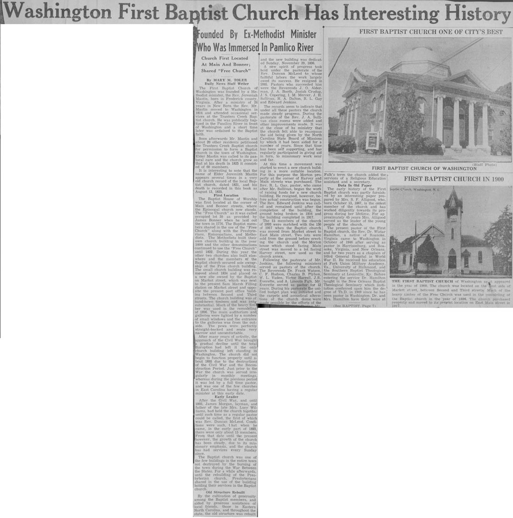 Washington First Baptist has interesting history
