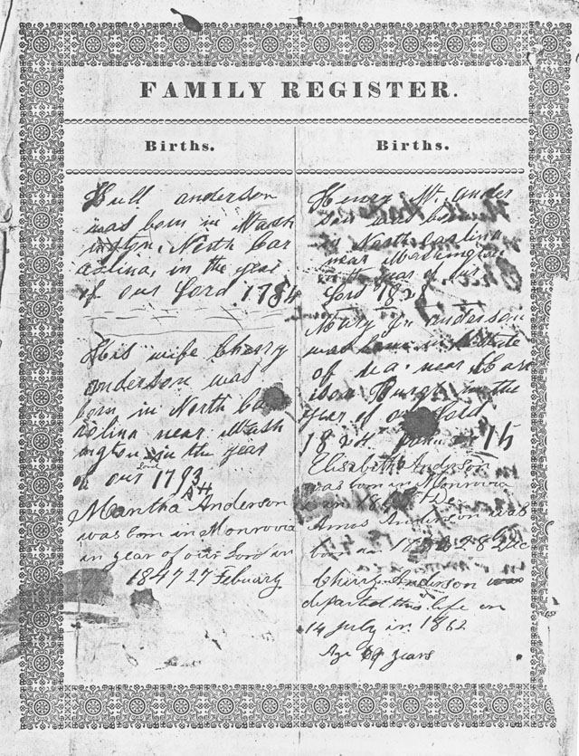 Anderson Family Register & Hull & Wife Will