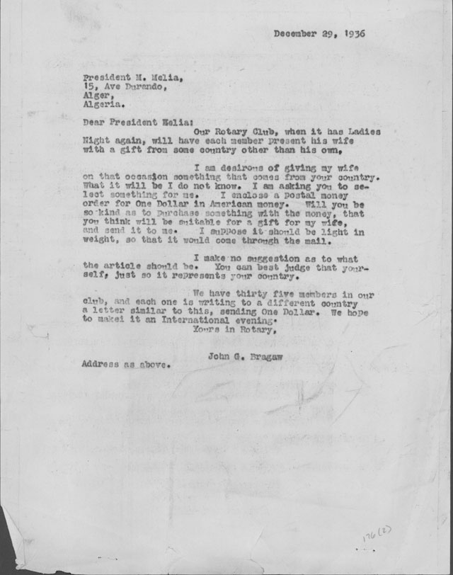 Letter from John Bragaw